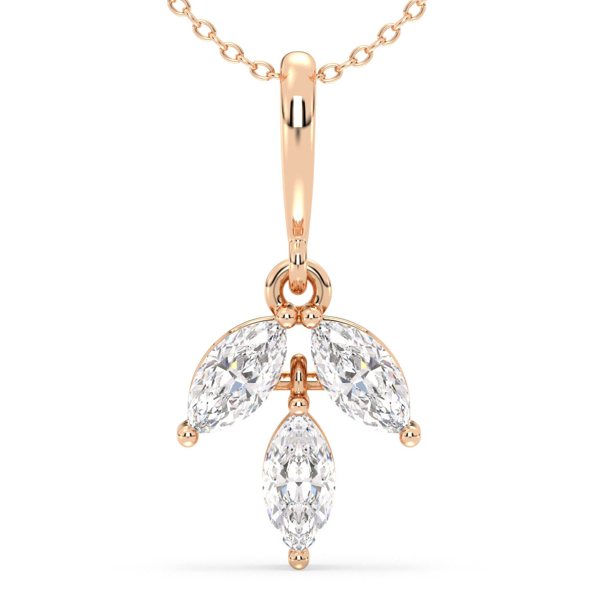 LILETTA MARQUISE CUT LAB GROWN DIAMOND THREE STONE ELEGANT PENDANT, GOLD