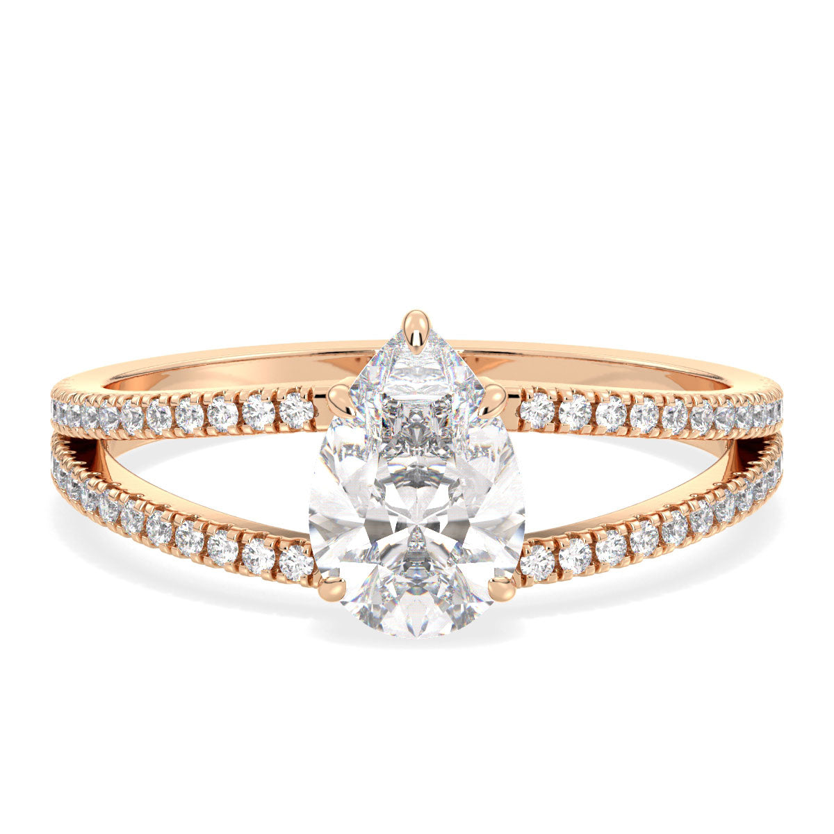 MARGUERITE TWO BAND PEAR CUT LAB GROWN DIAMOND SOLITAIRE ENGAGEMENT RING, GOLD