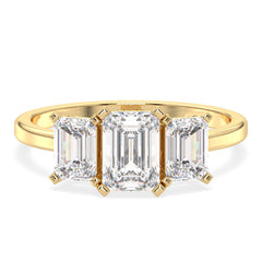 KATE LAB GROWN DIAMOND THREE STONE EMERALD CUT ENGAGEMENT ELEGANT RING, GOLD