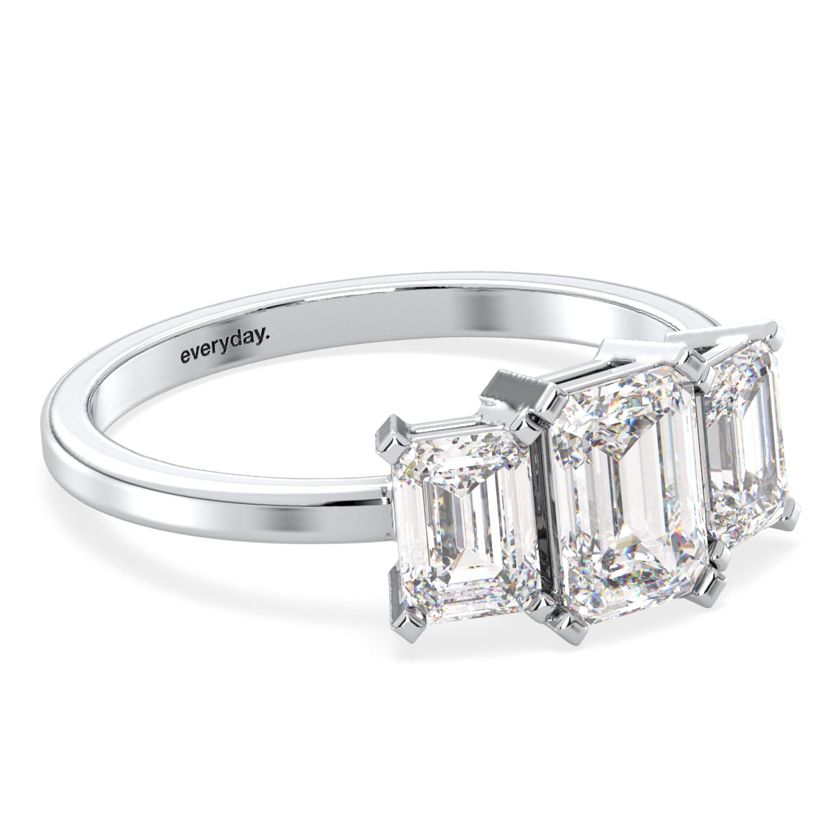 KATE LAB GROWN DIAMOND THREE STONE EMERALD CUT ENGAGEMENT ELEGANT RING, GOLD