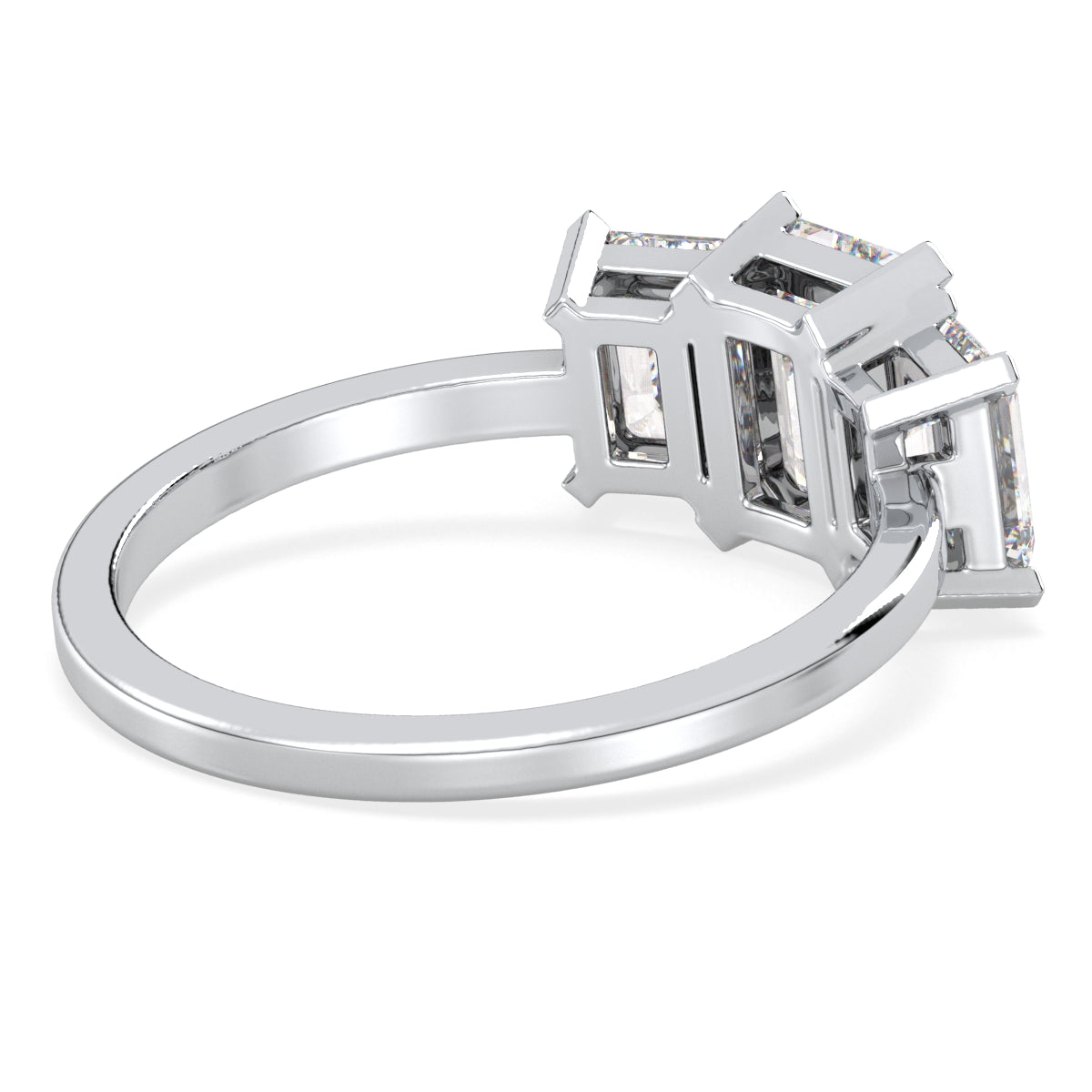 KATE LAB GROWN DIAMOND THREE STONE EMERALD CUT ENGAGEMENT ELEGANT RING, GOLD