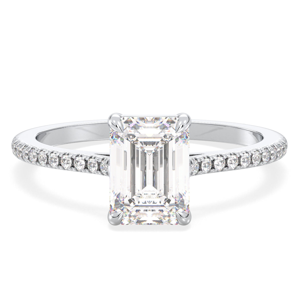 KATE EMERALD CUT LAB GROWN DIAMOND SOLITAIRE ELEGANT CLASSIC ENGAGEMENT RING WITH SIDE STONES, GOLD