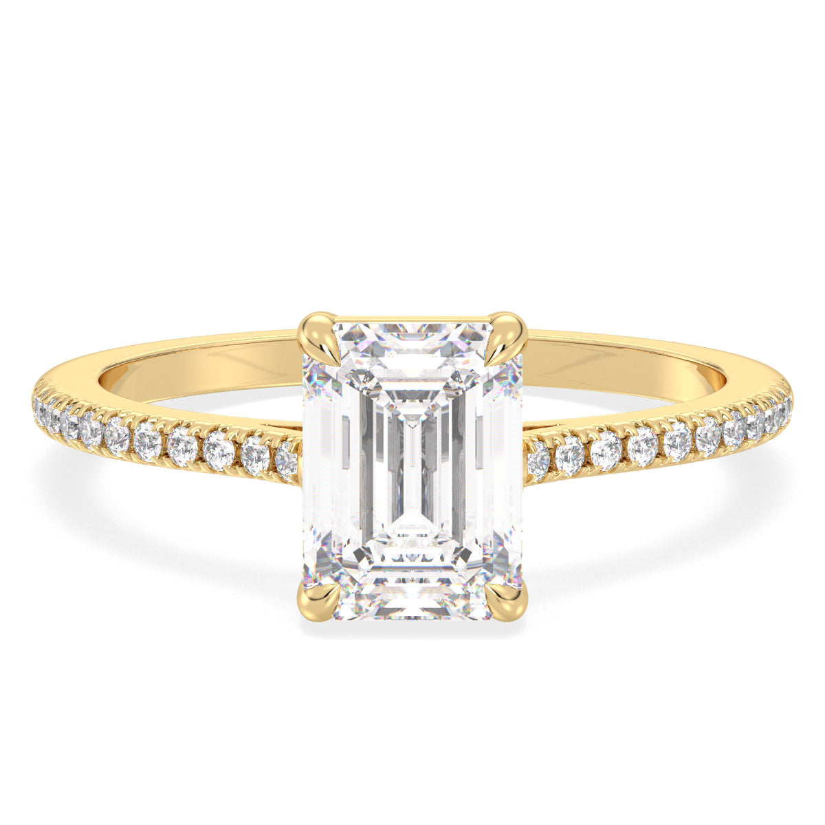 KATE EMERALD CUT LAB GROWN DIAMOND SOLITAIRE ELEGANT CLASSIC ENGAGEMENT RING WITH SIDE STONES, GOLD