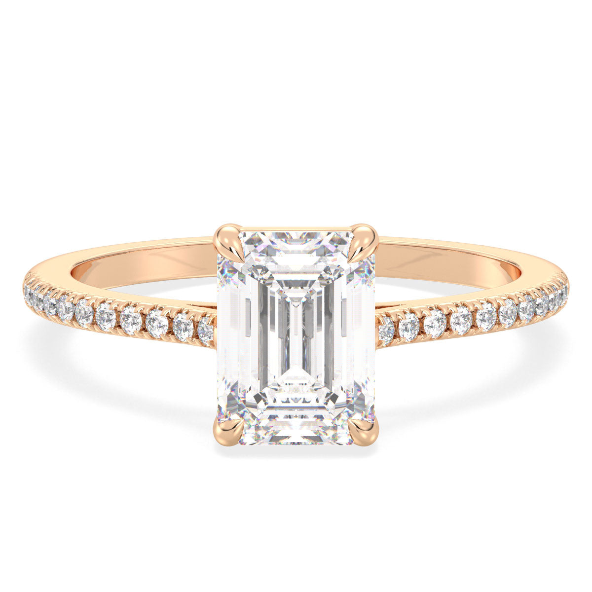 KATE EMERALD CUT LAB GROWN DIAMOND SOLITAIRE ELEGANT CLASSIC ENGAGEMENT RING WITH SIDE STONES, GOLD