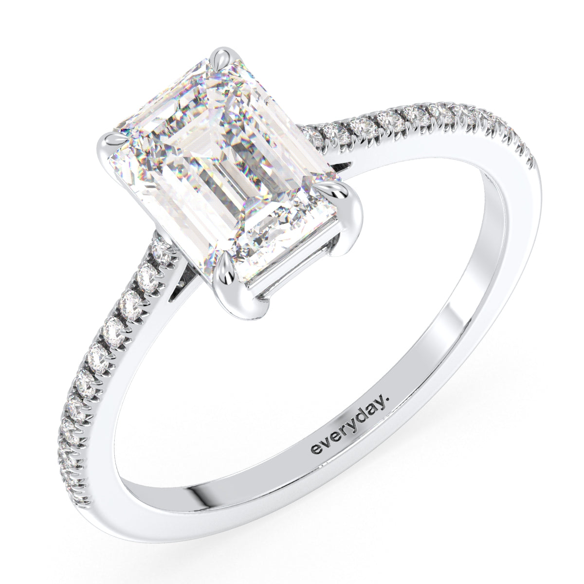 KATE EMERALD CUT LAB GROWN DIAMOND SOLITAIRE ELEGANT CLASSIC ENGAGEMENT RING WITH SIDE STONES, GOLD