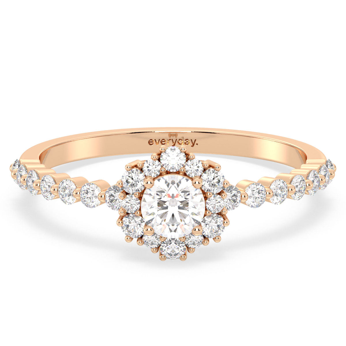 CLARETTE EXQUISITE GEOMETRIC ROUND CUT LAB GROWN DIAMOND RING WITH SIDE STONES, GOLD