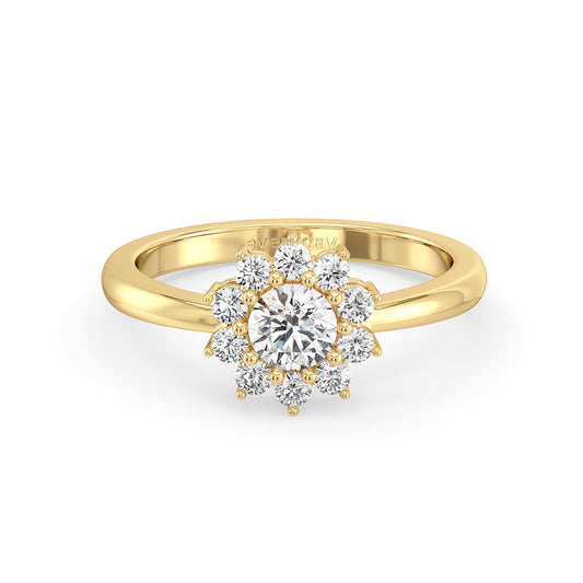 CLARETTE SNOWFLAKE ROUND CUT LAB GROWN DIAMOND RING, GOLD