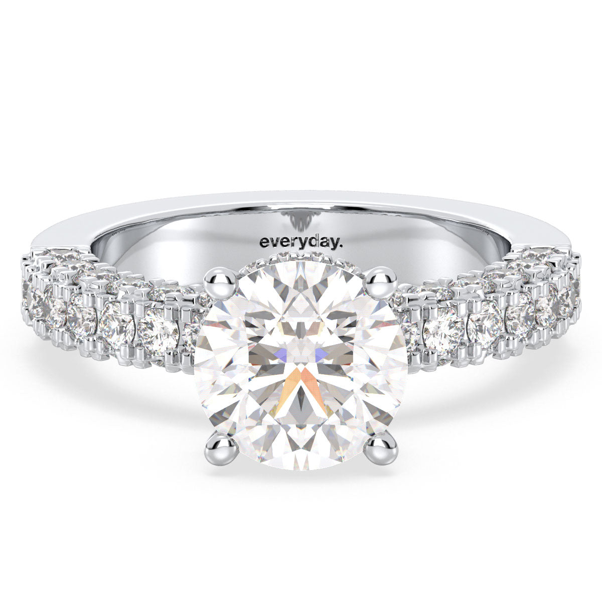 SOPHIA ROUND CUT ELEVATED LAB GROWN DIAMOND SOLITAIRE ENGAGEMENT RING WITH SIDE STONES, GOLD