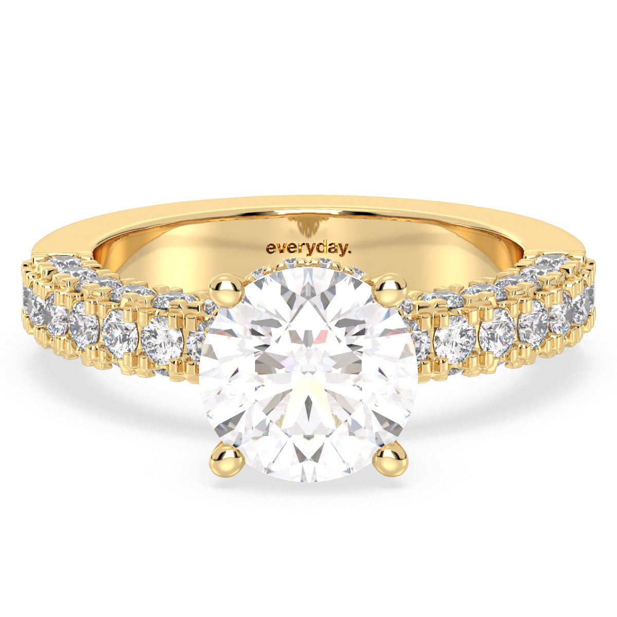 SOPHIA ROUND CUT ELEVATED LAB GROWN DIAMOND SOLITAIRE ENGAGEMENT RING WITH SIDE STONES, GOLD