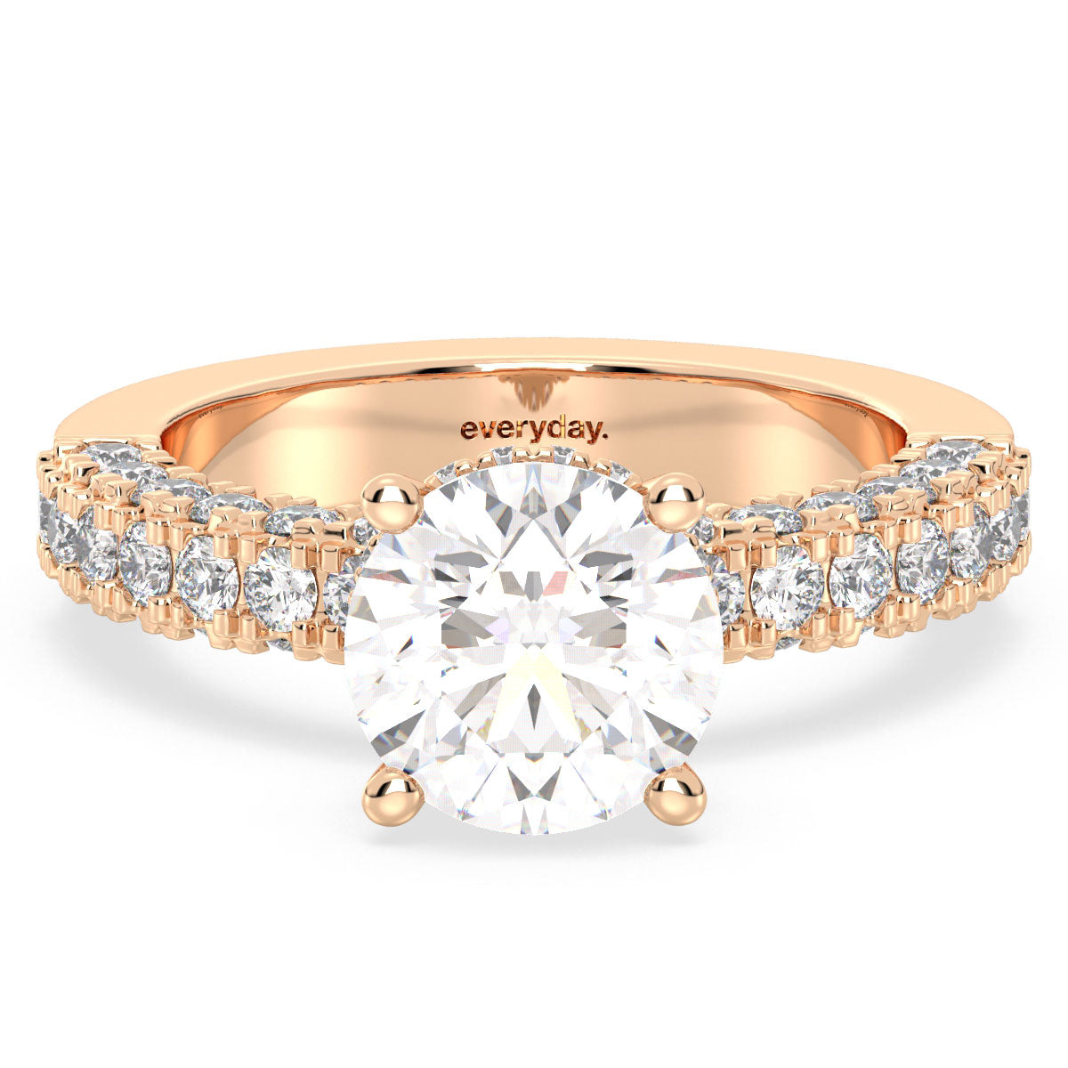 SOPHIA ROUND CUT ELEVATED LAB GROWN DIAMOND SOLITAIRE ENGAGEMENT RING WITH SIDE STONES, GOLD