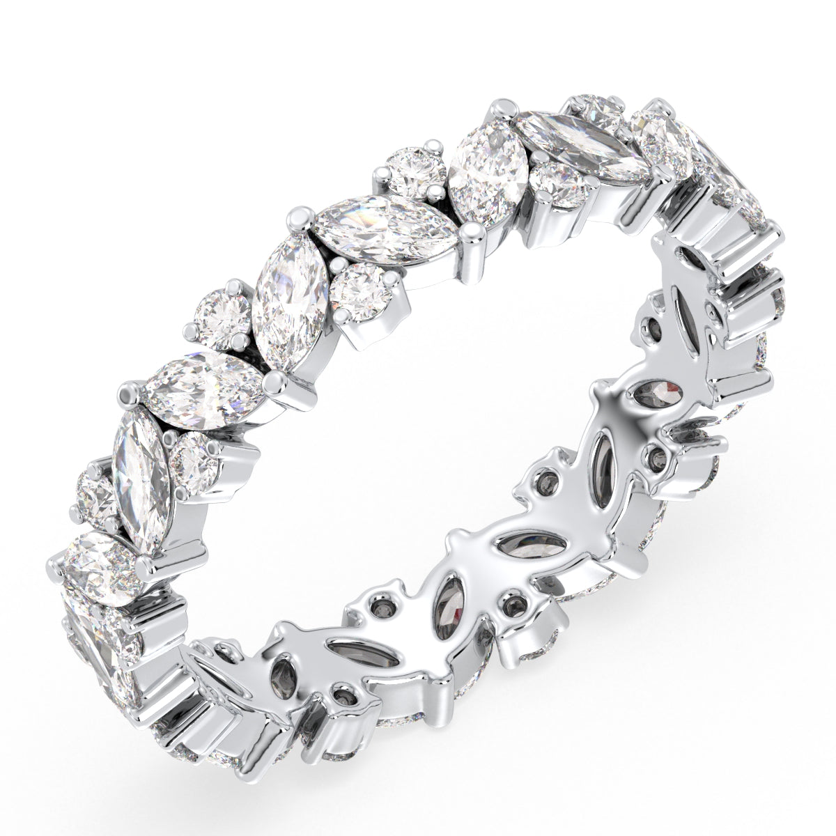 LILETTA MARQUISE AND ROUND CUT LAB GROWN DIAMOND ETERNITY WEDDING ANNIVERSARY RING, GOLD