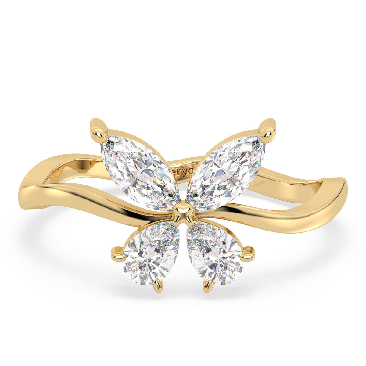 IRENE MARQUISE AND PEAR CUT LAB GROWN DIAMOND CLASSY BUTTERFLY RING, GOLD