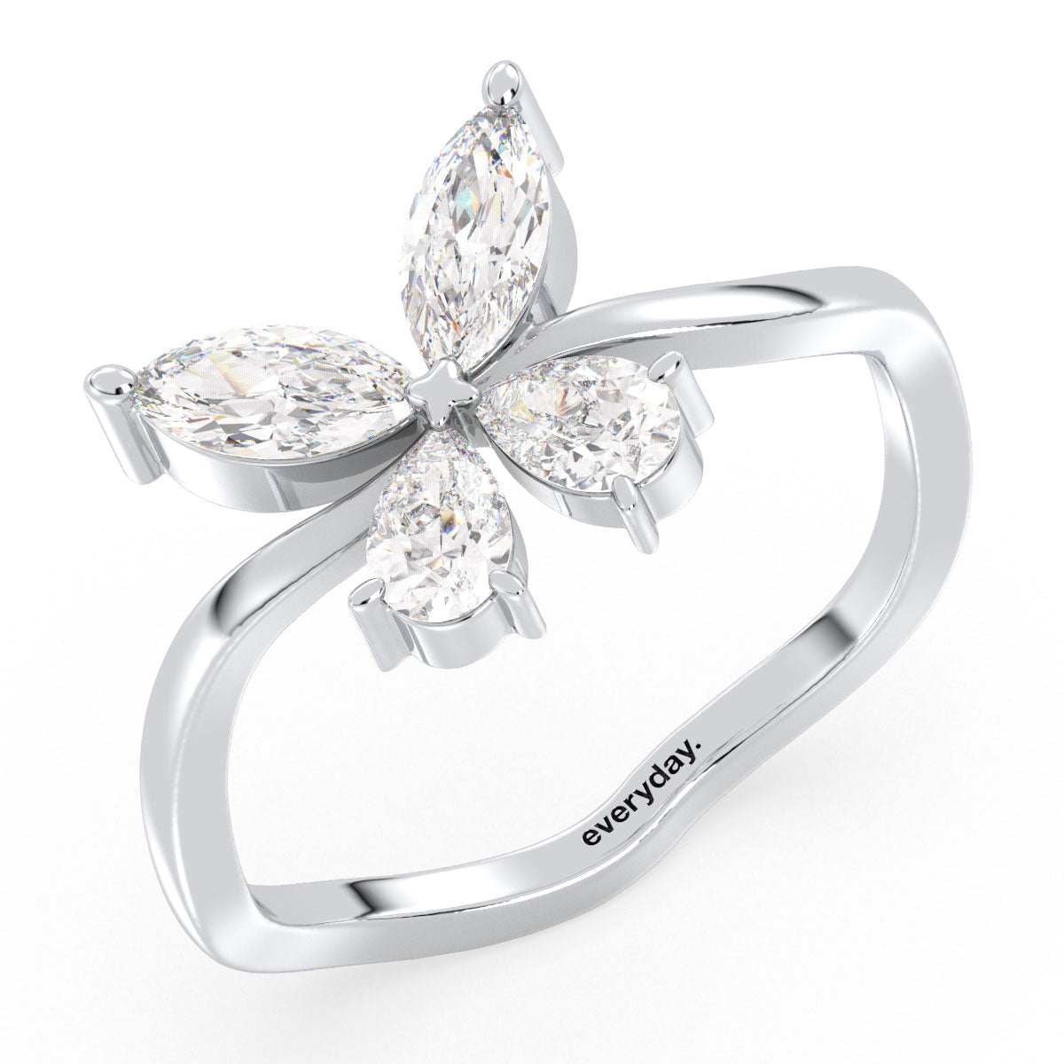 IRENE MARQUISE AND PEAR CUT LAB GROWN DIAMOND CLASSY BUTTERFLY RING, GOLD