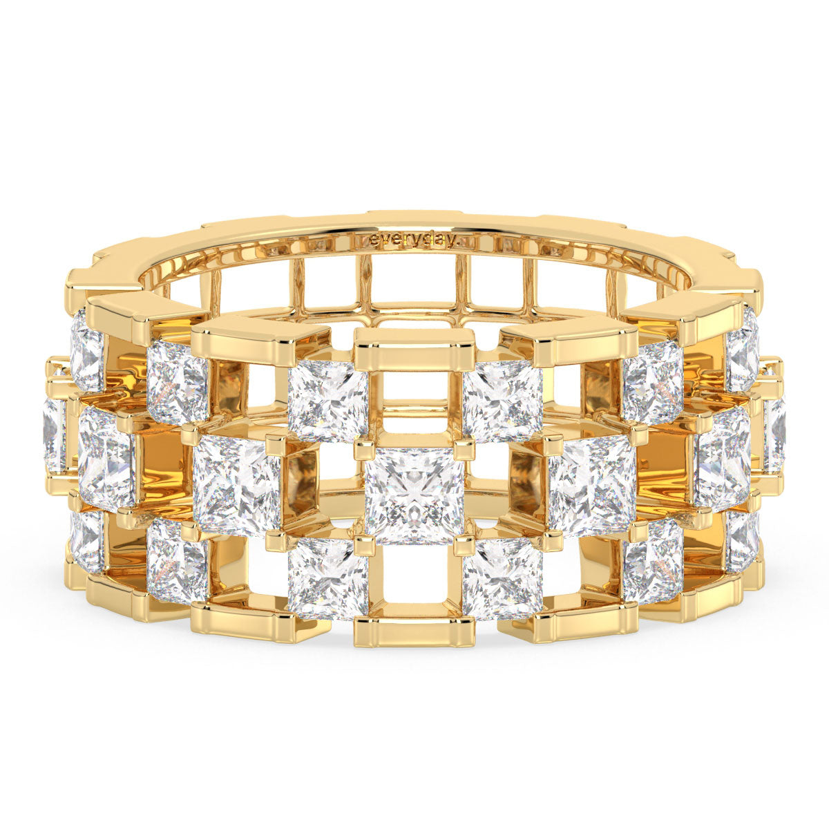 AZALEA PRINCESS CUT LAB GROWN DIAMOND CHECKERBOARD STATEMENT BAND, GOLD