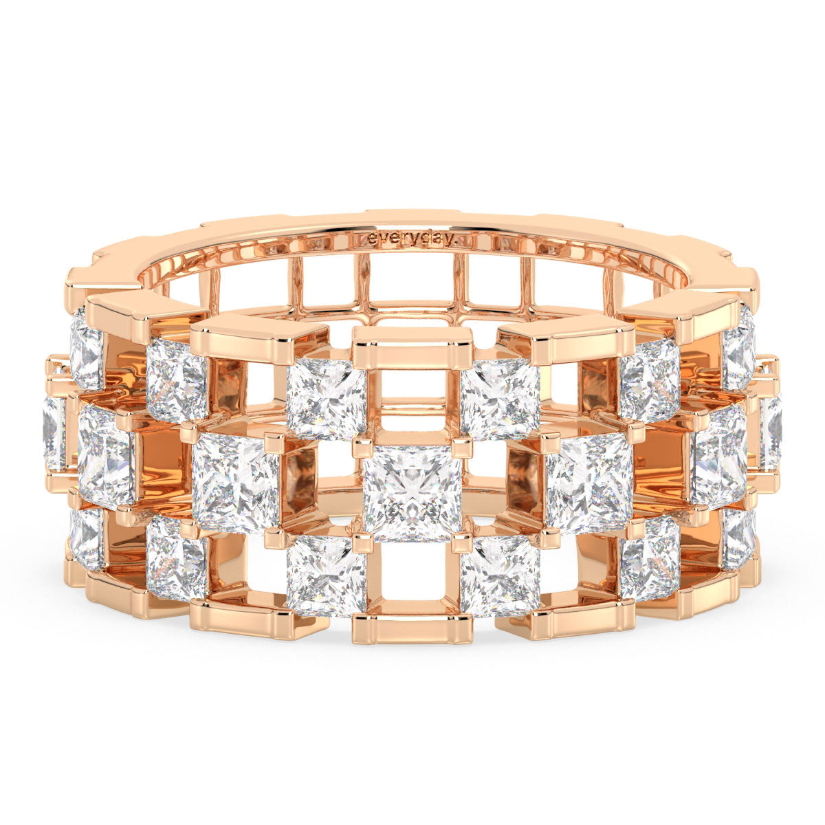 AZALEA PRINCESS CUT LAB GROWN DIAMOND CHECKERBOARD STATEMENT BAND, GOLD