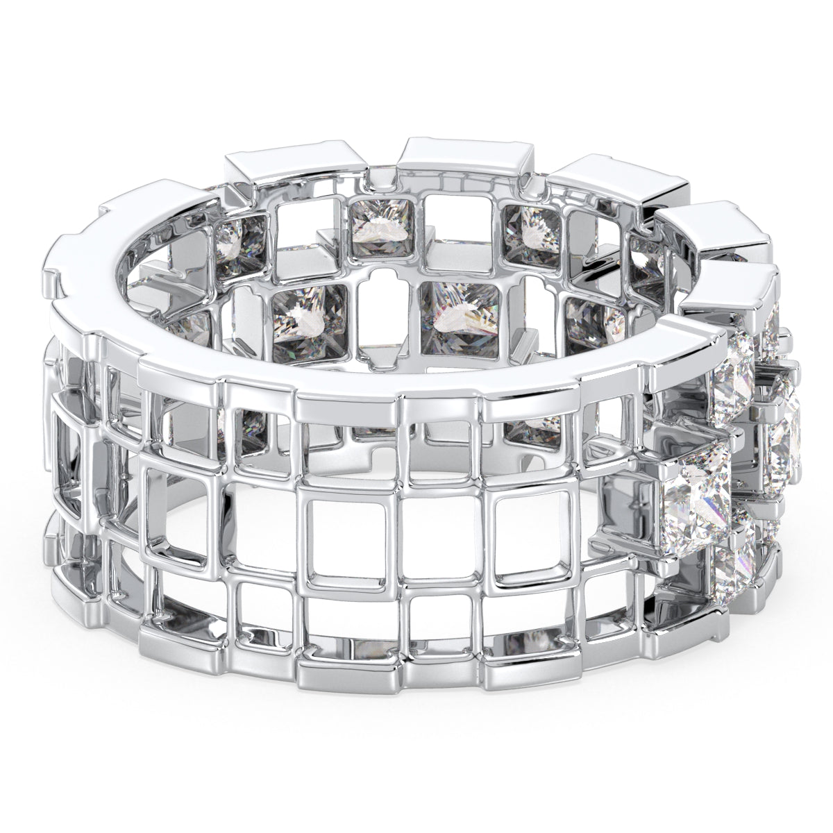 AZALEA PRINCESS CUT LAB GROWN DIAMOND CHECKERBOARD STATEMENT BAND, GOLD