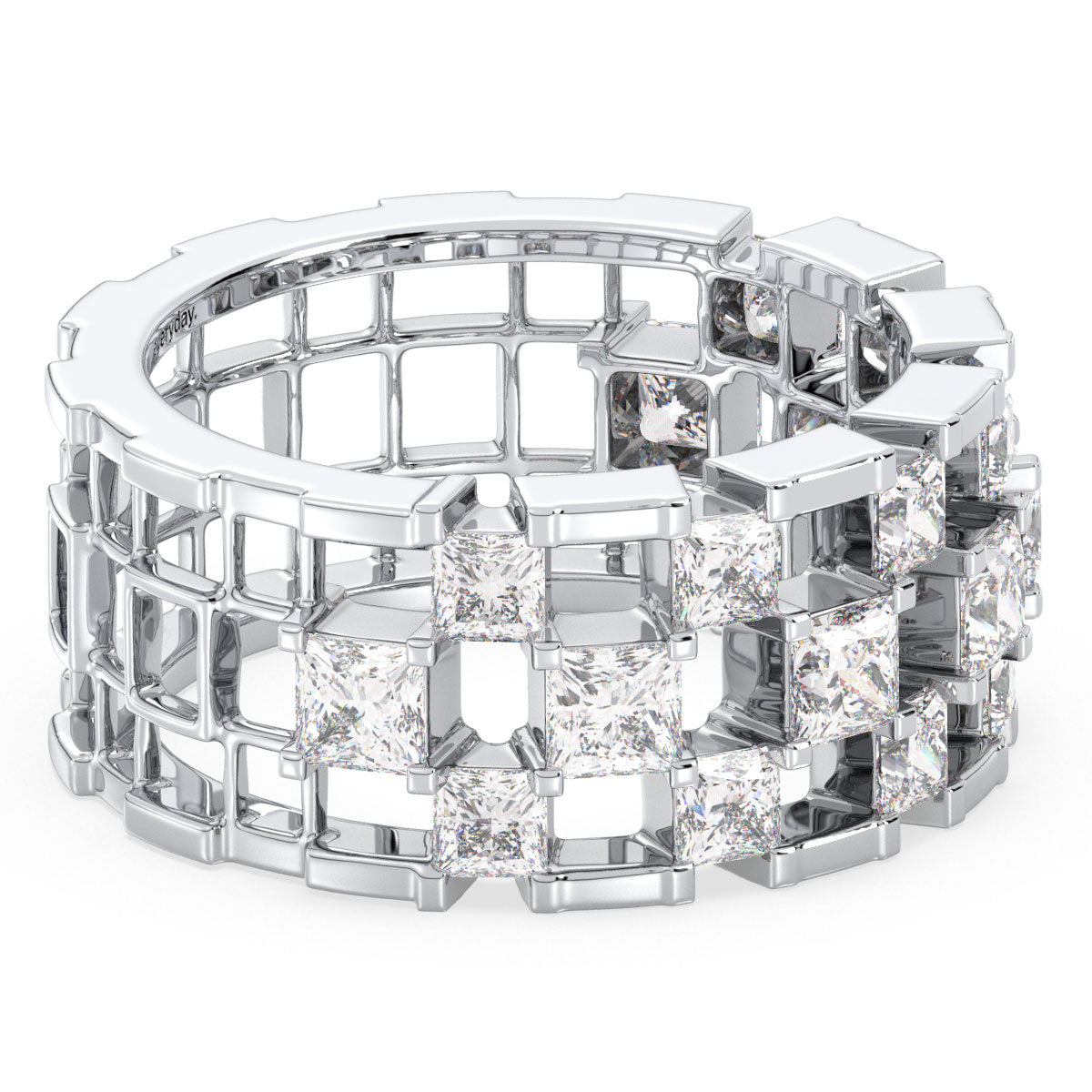 AZALEA PRINCESS CUT LAB GROWN DIAMOND CHECKERBOARD STATEMENT BAND, GOLD