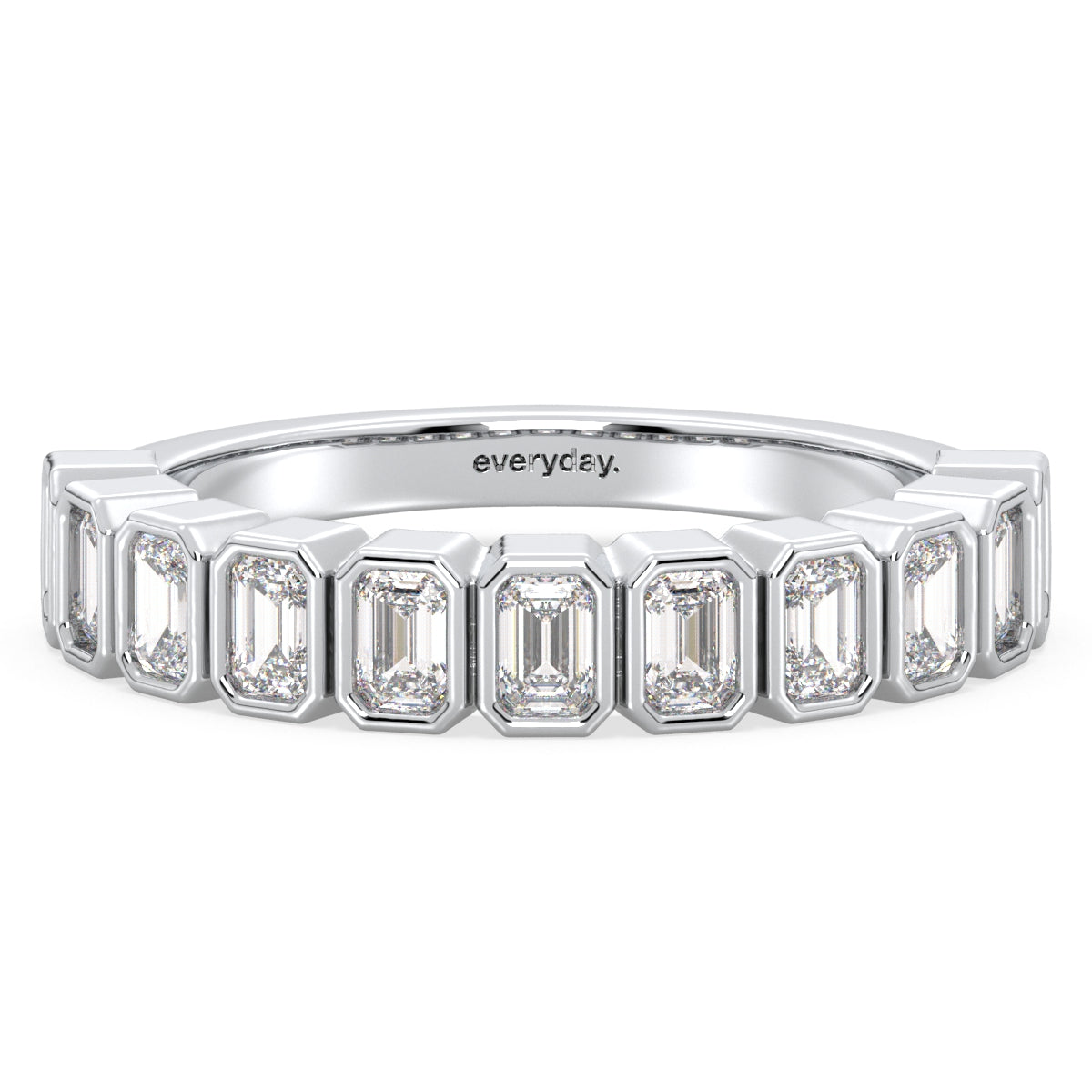 KATE BEZEL SET EMERALD CUT LAB GROWN DIAMOND  HALF ETERNITY STACKABLE RING, GOLD