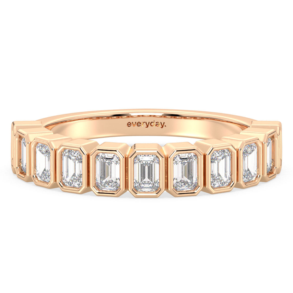 KATE BEZEL SET EMERALD CUT LAB GROWN DIAMOND  HALF ETERNITY STACKABLE RING, GOLD