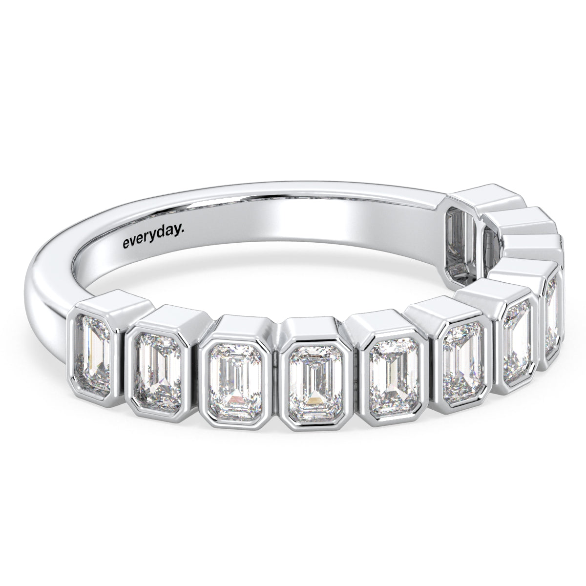 KATE BEZEL SET EMERALD CUT LAB GROWN DIAMOND  HALF ETERNITY STACKABLE RING, GOLD