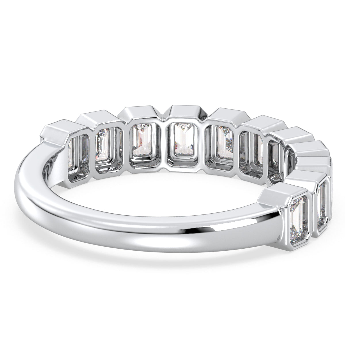 KATE BEZEL SET EMERALD CUT LAB GROWN DIAMOND  HALF ETERNITY STACKABLE RING, GOLD