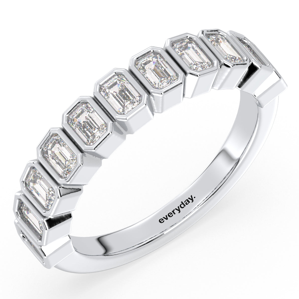 KATE BEZEL SET EMERALD CUT LAB GROWN DIAMOND  HALF ETERNITY STACKABLE RING, GOLD