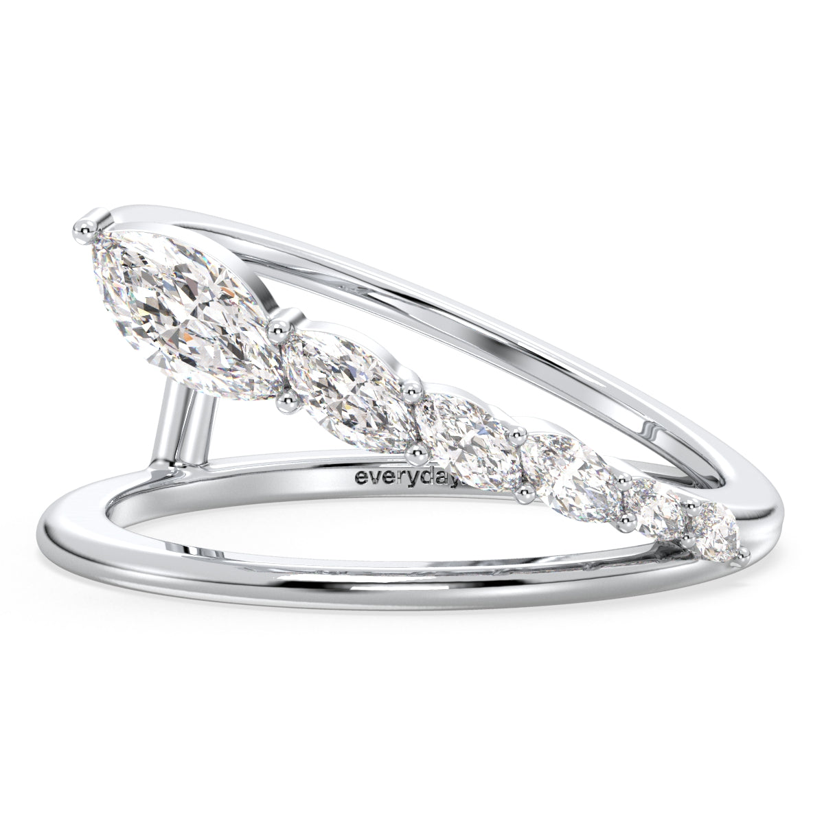 LILETTA ASSYMETRICAL MARQUISE CUT LAB GROWN DIAMOND ENGAGEMENT RING WITH A SPLIT SHANK, GOLD