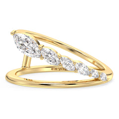 LILETTA ASSYMETRICAL MARQUISE CUT LAB GROWN DIAMOND ENGAGEMENT RING WITH A SPLIT SHANK, GOLD