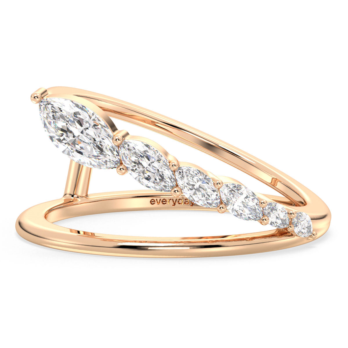 LILETTA ASSYMETRICAL MARQUISE CUT LAB GROWN DIAMOND ENGAGEMENT RING WITH A SPLIT SHANK, GOLD