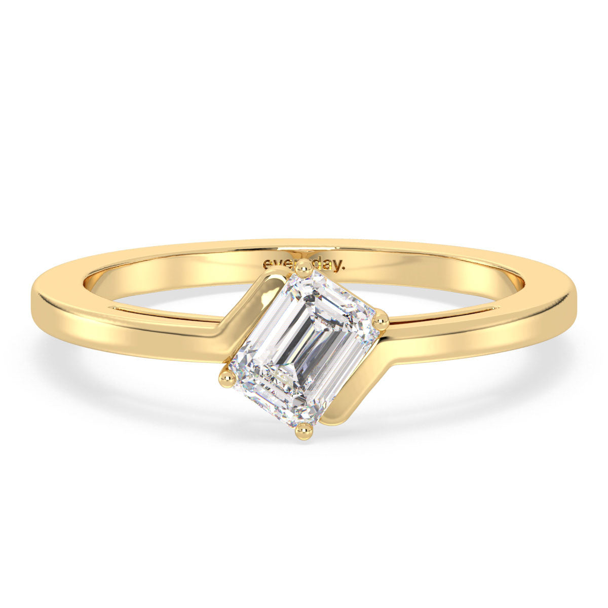 KATE EMERALD CUT LAB GROWN DIAMOND SOLITAIRE BYPASS ENGAGEMENT RING, GOLD