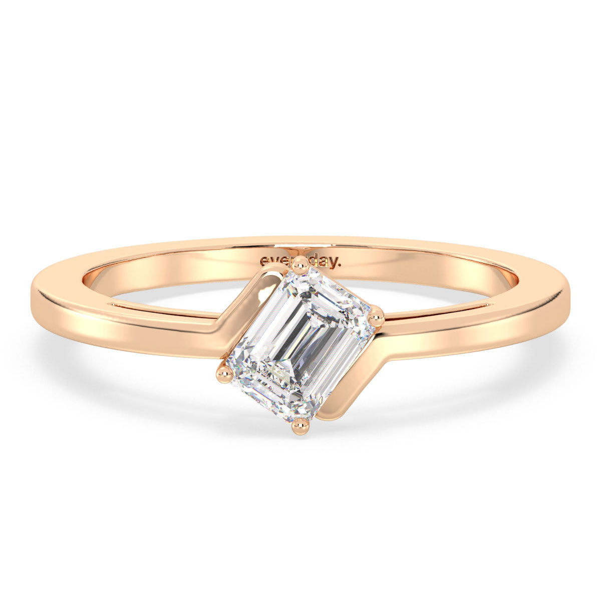 KATE EMERALD CUT LAB GROWN DIAMOND SOLITAIRE BYPASS ENGAGEMENT RING, GOLD