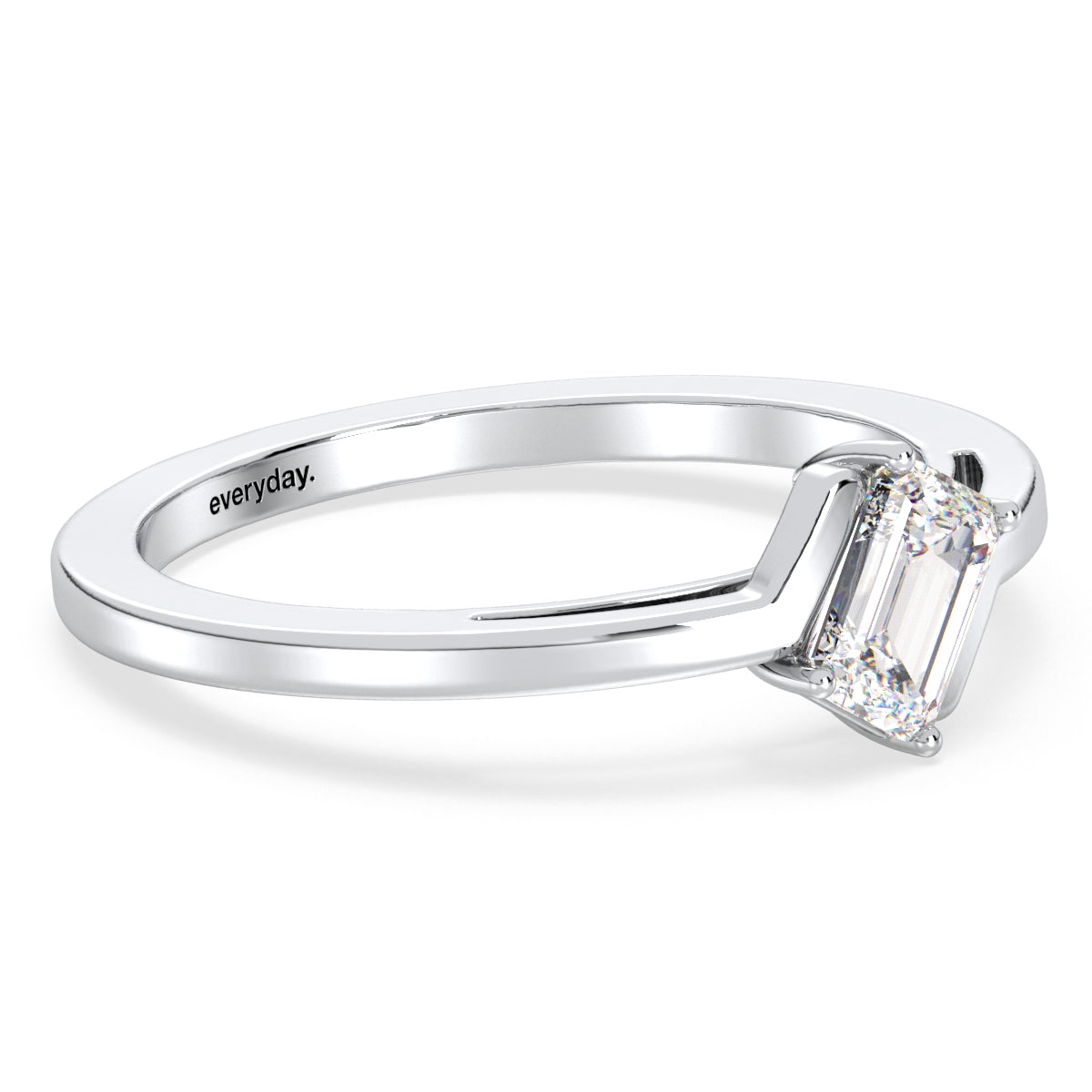 KATE EMERALD CUT LAB GROWN DIAMOND SOLITAIRE BYPASS ENGAGEMENT RING, GOLD