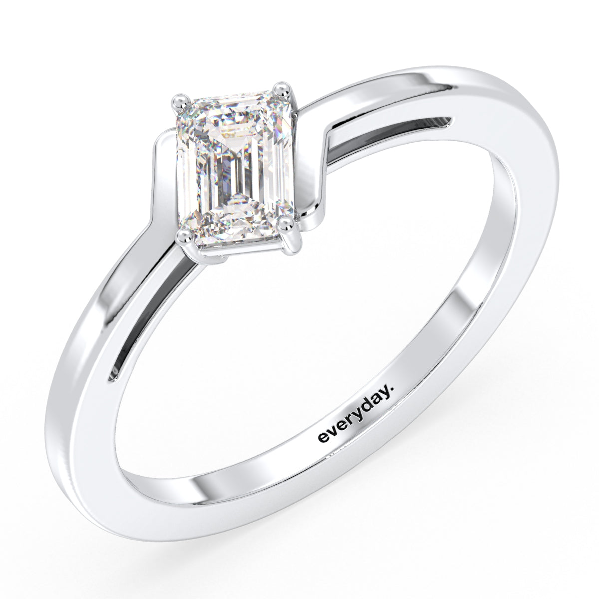 KATE EMERALD CUT LAB GROWN DIAMOND SOLITAIRE BYPASS ENGAGEMENT RING, GOLD