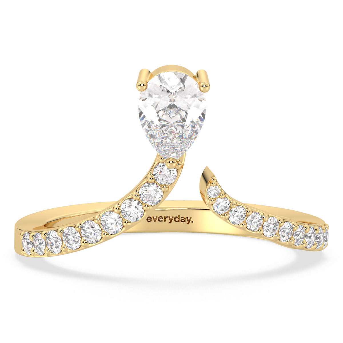 MARGUERITE PEAR CUT LAB GROWN DIAMOND SOLITAIRE ETHEREAL CURVE STACKABLE ENGAGEMENT RING, GOLD