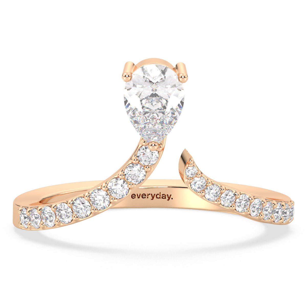 MARGUERITE PEAR CUT LAB GROWN DIAMOND SOLITAIRE ETHEREAL CURVE STACKABLE ENGAGEMENT RING, GOLD