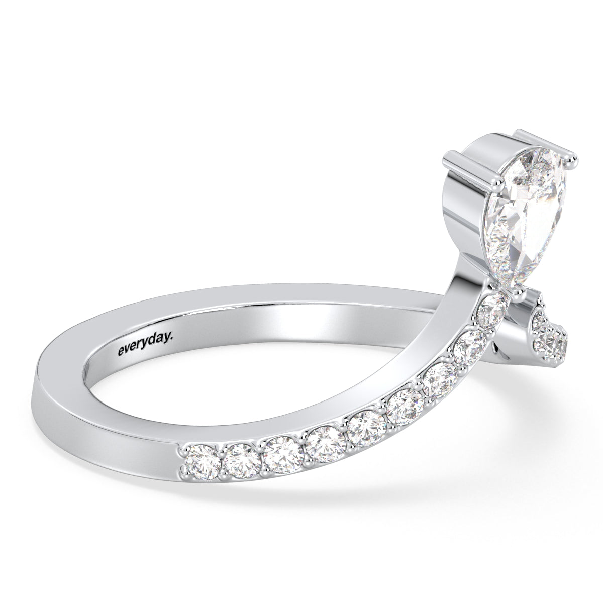 MARGUERITE PEAR CUT LAB GROWN DIAMOND SOLITAIRE ETHEREAL CURVE STACKABLE ENGAGEMENT RING, GOLD