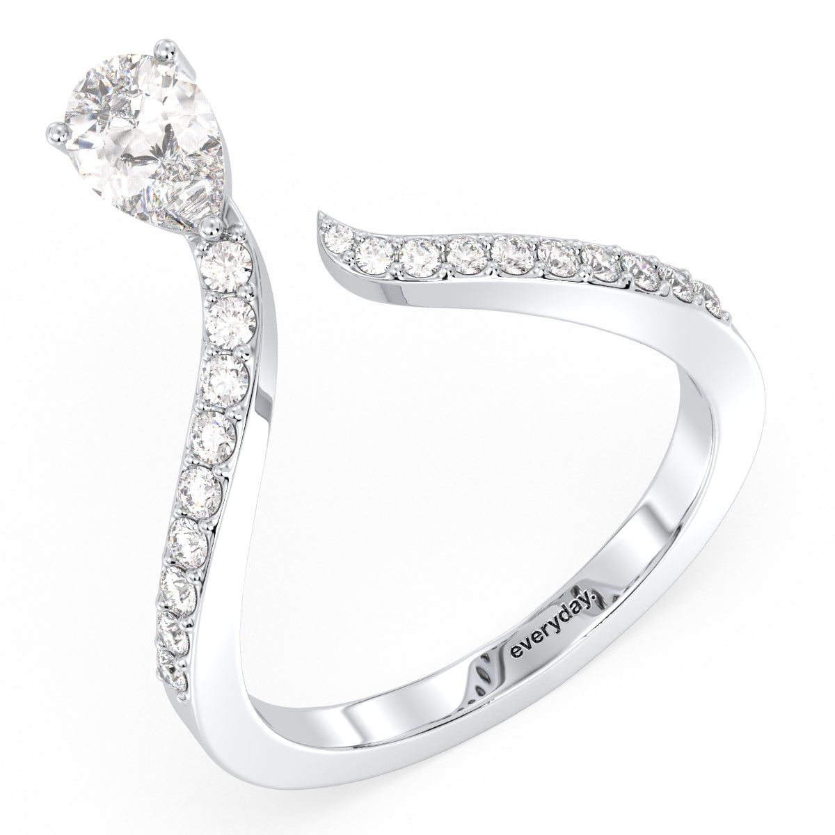 MARGUERITE PEAR CUT LAB GROWN DIAMOND SOLITAIRE ETHEREAL CURVE STACKABLE ENGAGEMENT RING, GOLD