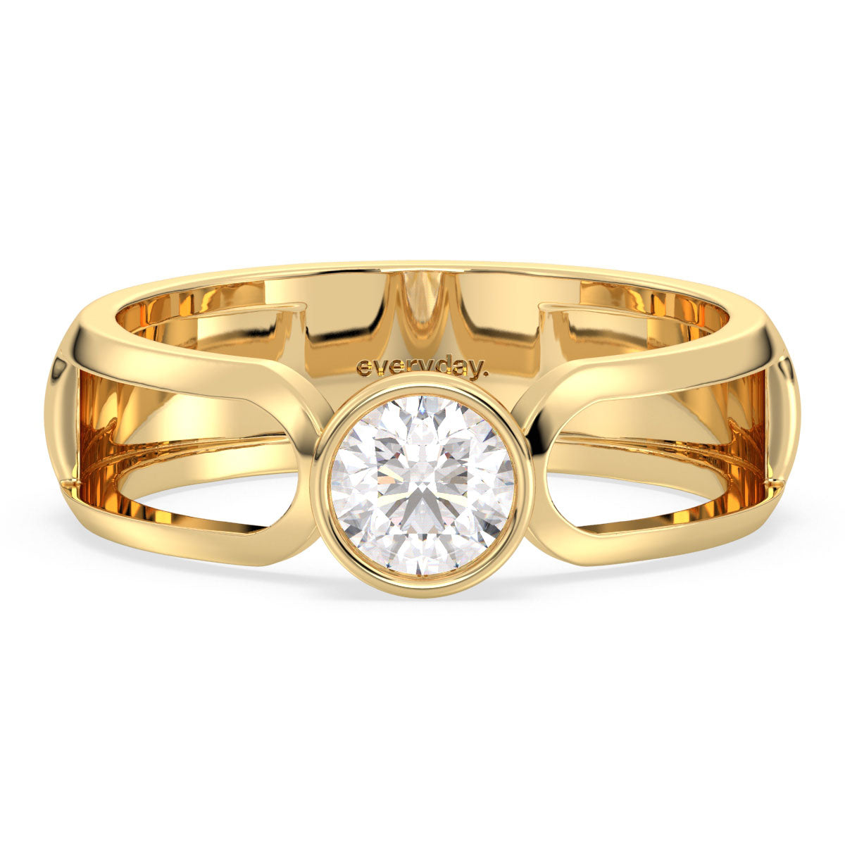 AMARA BEZEL SET ROUND LAB GROWN SOLITAIRE TWIN SHANK ENGAGEMENT RING, GOLD