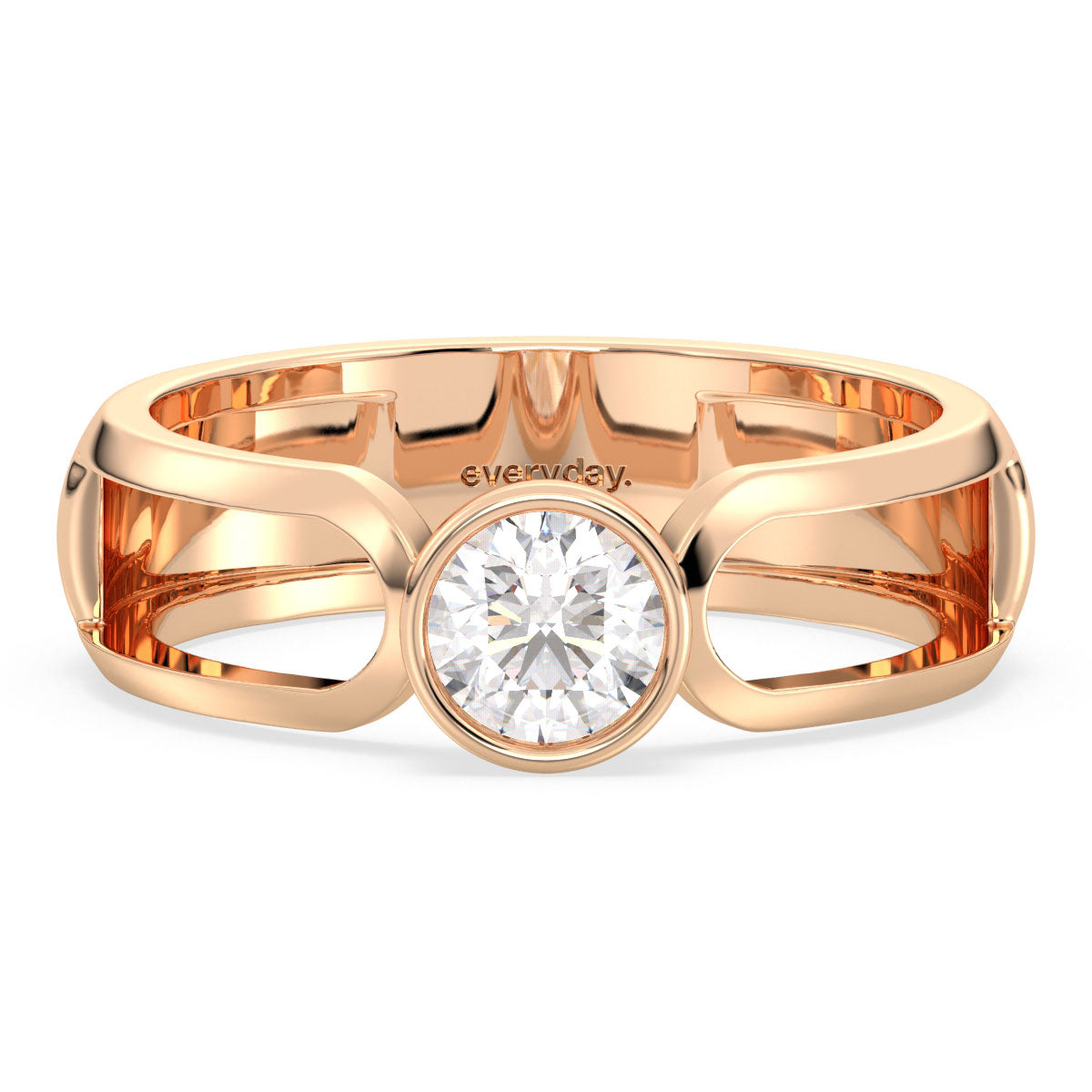 AMARA BEZEL SET ROUND LAB GROWN SOLITAIRE TWIN SHANK ENGAGEMENT RING, GOLD