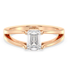 KATE EMERALD CUT LAB GROWN DIAMOND SOLITAIRE SPLIT SHANK ENGAGEMENT RING, GOLD