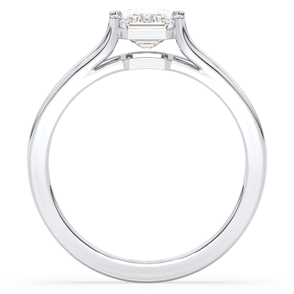 KATE EMERALD CUT LAB GROWN DIAMOND SOLITAIRE SPLIT SHANK ENGAGEMENT RING, GOLD