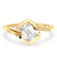 KATE EMERALD CUT LAB GROWN DIAMOND SOLITAIRE STYLIZED BYPASS ENGAGEMENT RING, GOLD