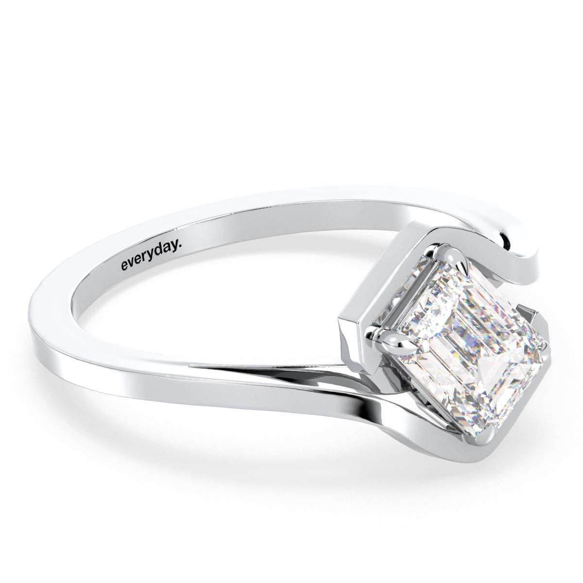 KATE EMERALD CUT LAB GROWN DIAMOND SOLITAIRE STYLIZED BYPASS ENGAGEMENT RING, GOLD