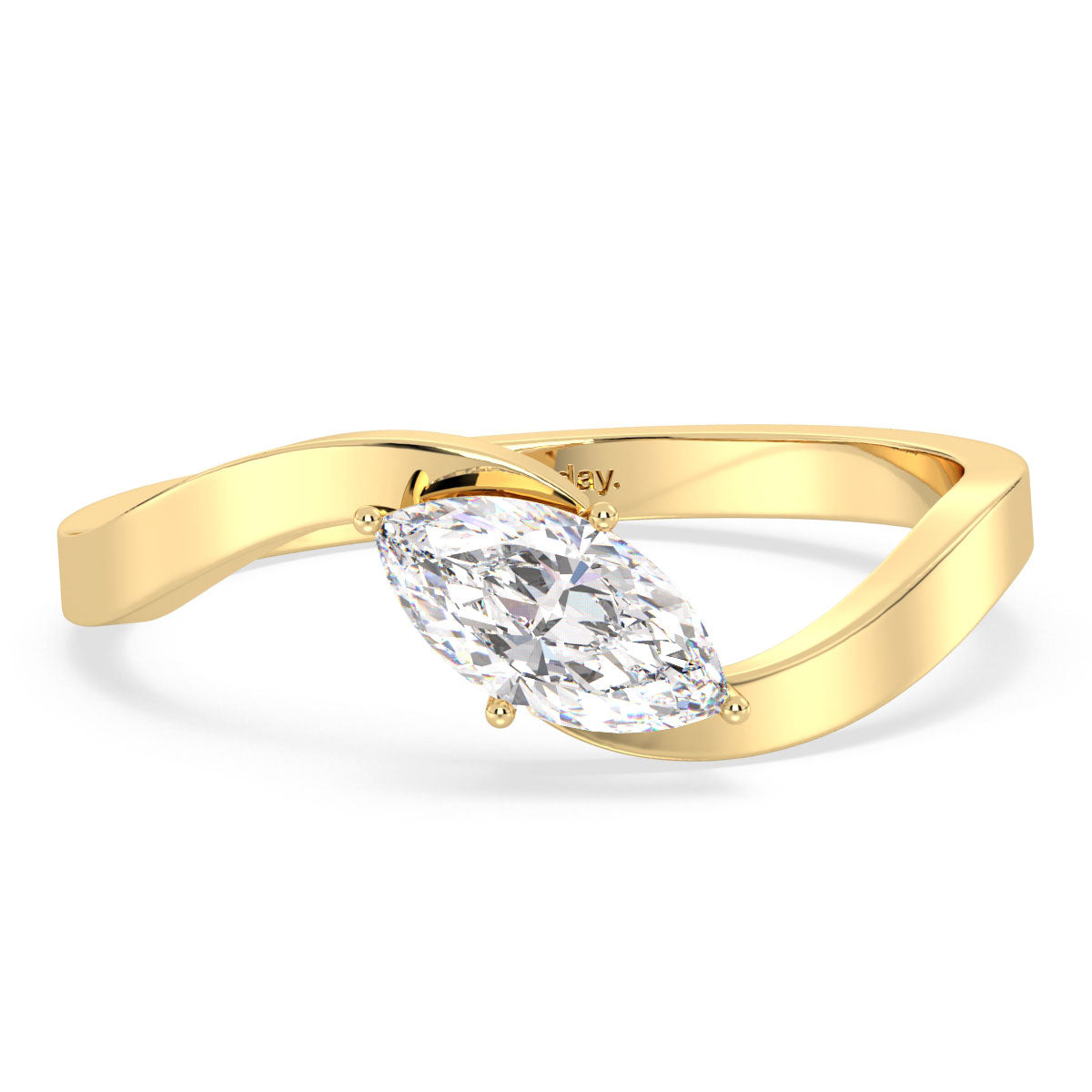 AMARA MARQUISE CUT LAB GROWN SOLITAIRE BYPASS SHANK ENGAGEMENT RING, GOLD