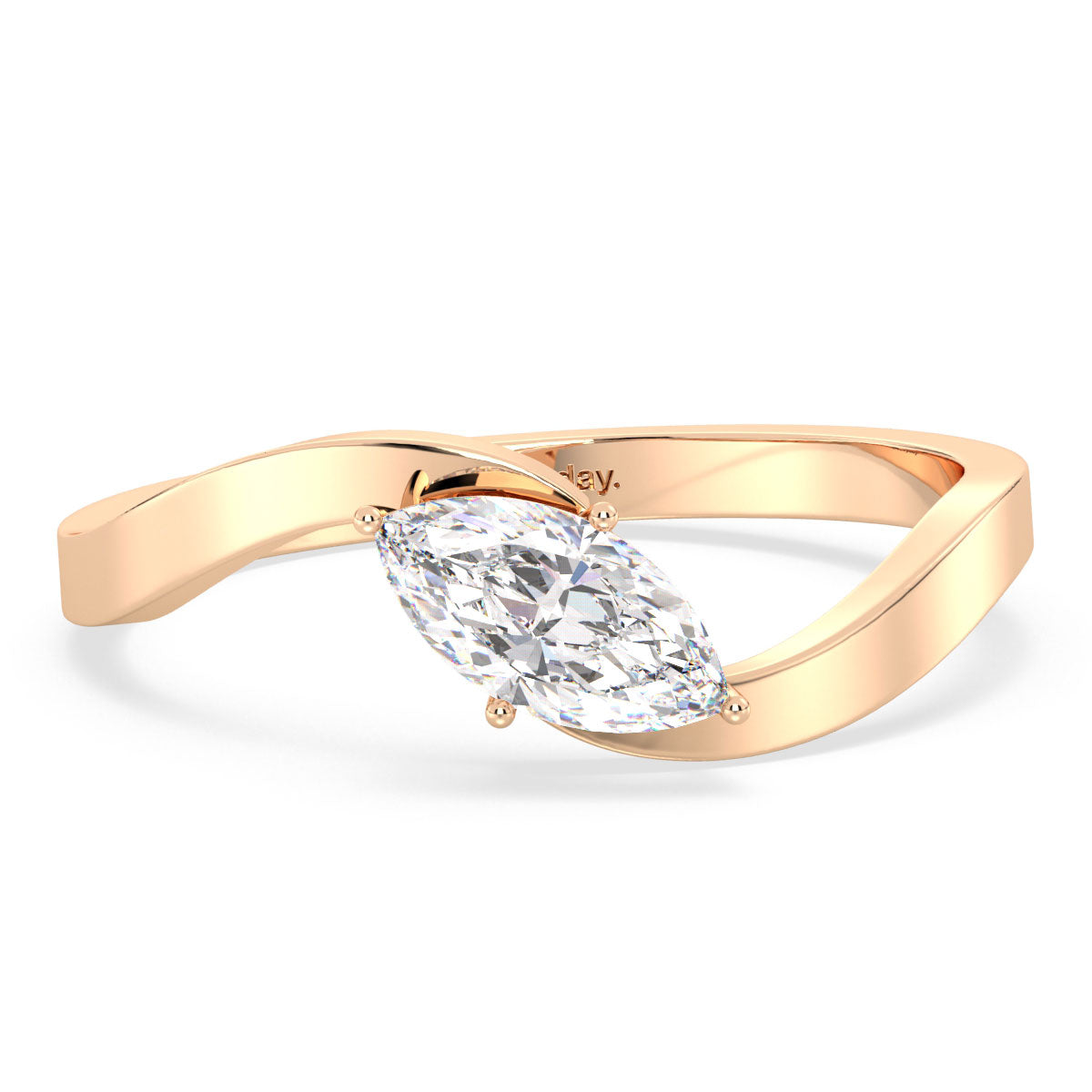 AMARA MARQUISE CUT LAB GROWN SOLITAIRE BYPASS SHANK ENGAGEMENT RING, GOLD