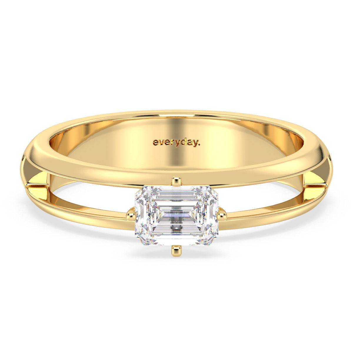 AMARA EMERALD CUT LAB GROWN SOLITAIRE TWIN SHANK ENGAGEMENT RING , GOLD