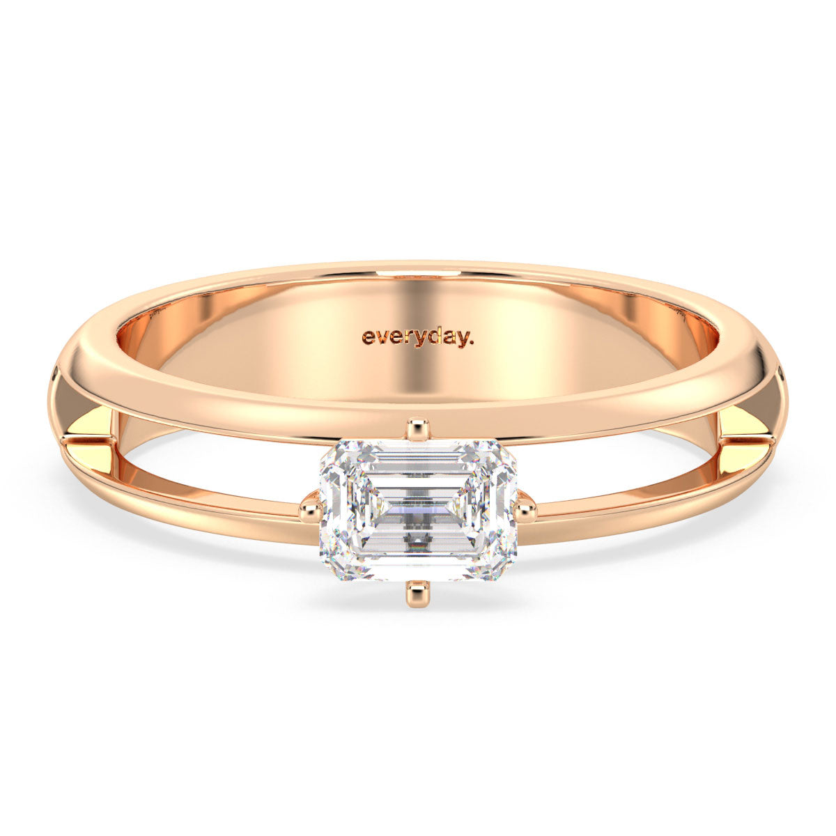 AMARA EMERALD CUT LAB GROWN SOLITAIRE TWIN SHANK ENGAGEMENT RING , GOLD