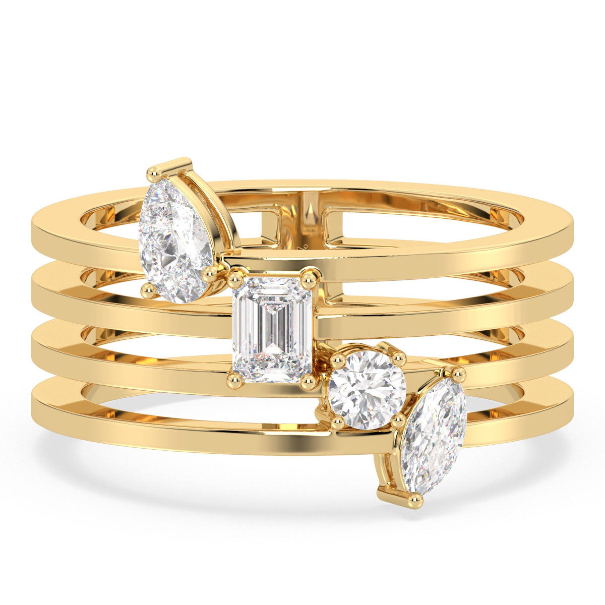 SOPHIA MULTI-CUT LAB GROWN DIAMOND FOUR LANE STACKABLE AFFORDABLE TRENDY RING, GOLD