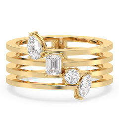 SOPHIA MULTI-CUT LAB GROWN DIAMOND FOUR LANE STACKABLE AFFORDABLE TRENDY RING, GOLD