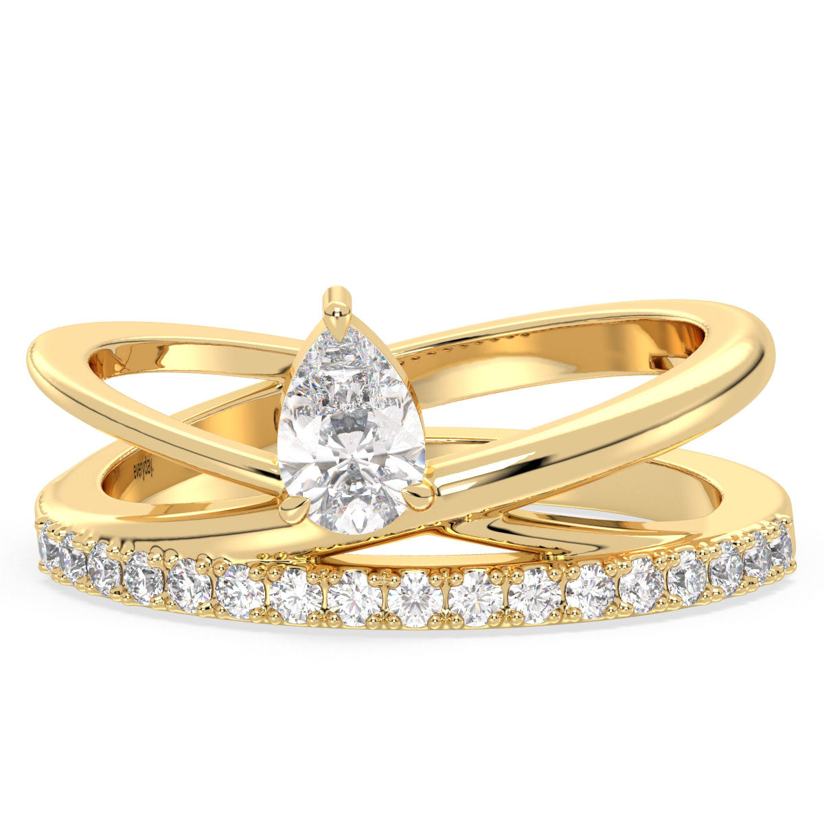 MARGUERITE PEAR CUT LAB GROWN DIAMOND ENGAGEMENT AFFORDABLE RING ON INTERTWINED SHANK, GOLD